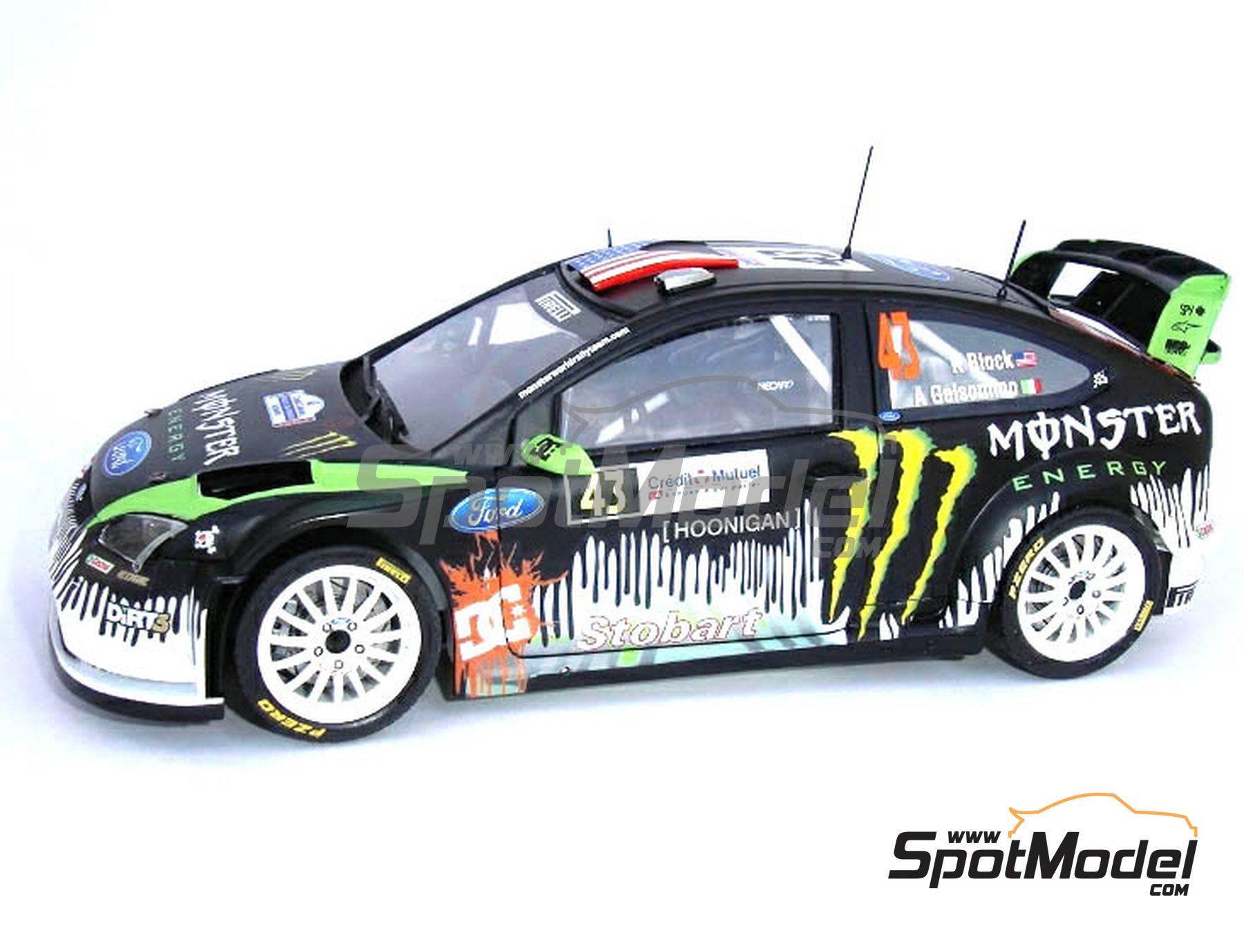 Ford Focus RS09 sponsored by Monster Energy Drinks - Alsace - Vosges Rally  2010. Marking / livery in 1/24 scale manufactured by Renaissance Models (re